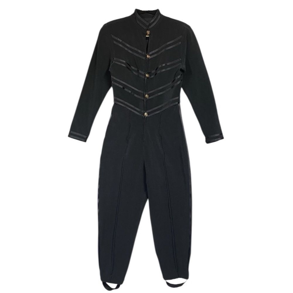 Vintage Tadashi Jumpsuit Stirrup Accent Button Military Style Keyhole Sz M Black